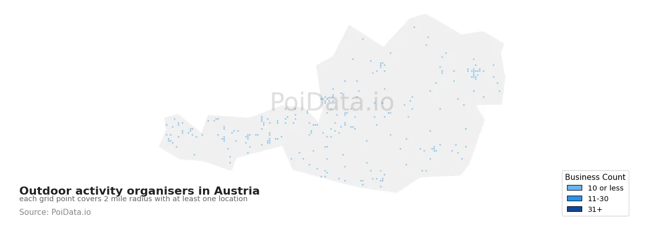 Outdoor activity organiser density map for Austria