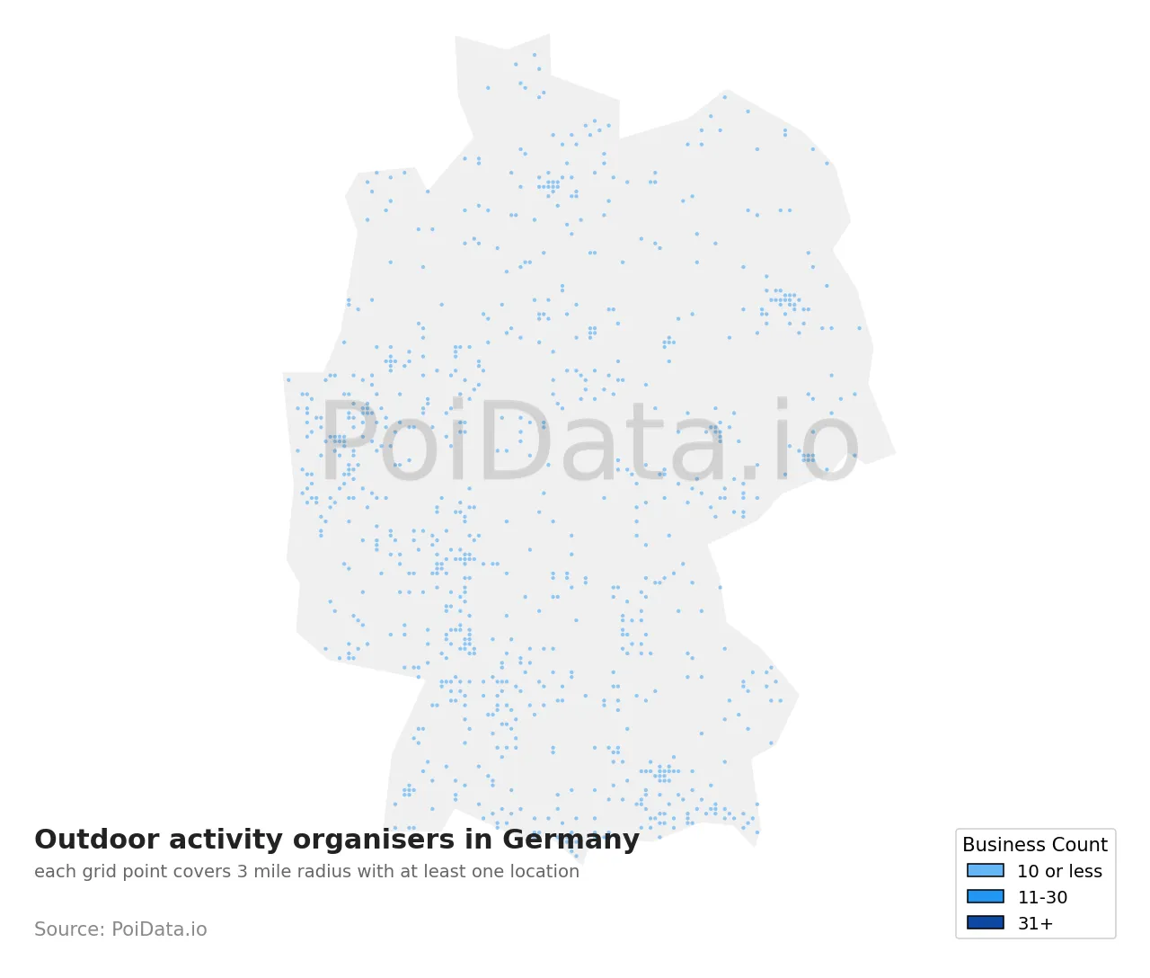Outdoor activity organiser density map for Germany