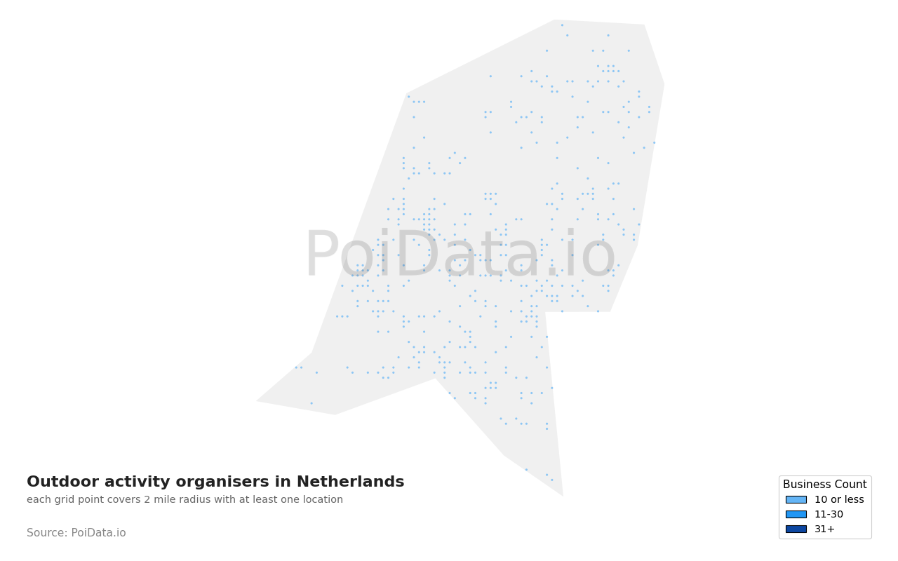 Outdoor activity organiser density map for Netherlands