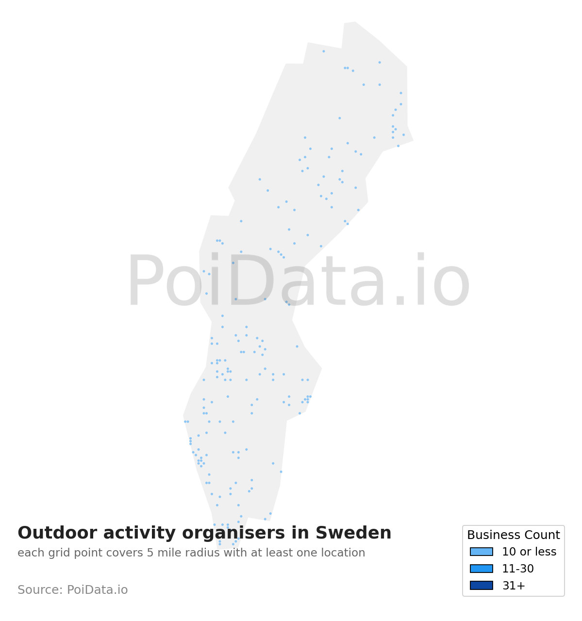 Outdoor activity organiser density map for Sweden