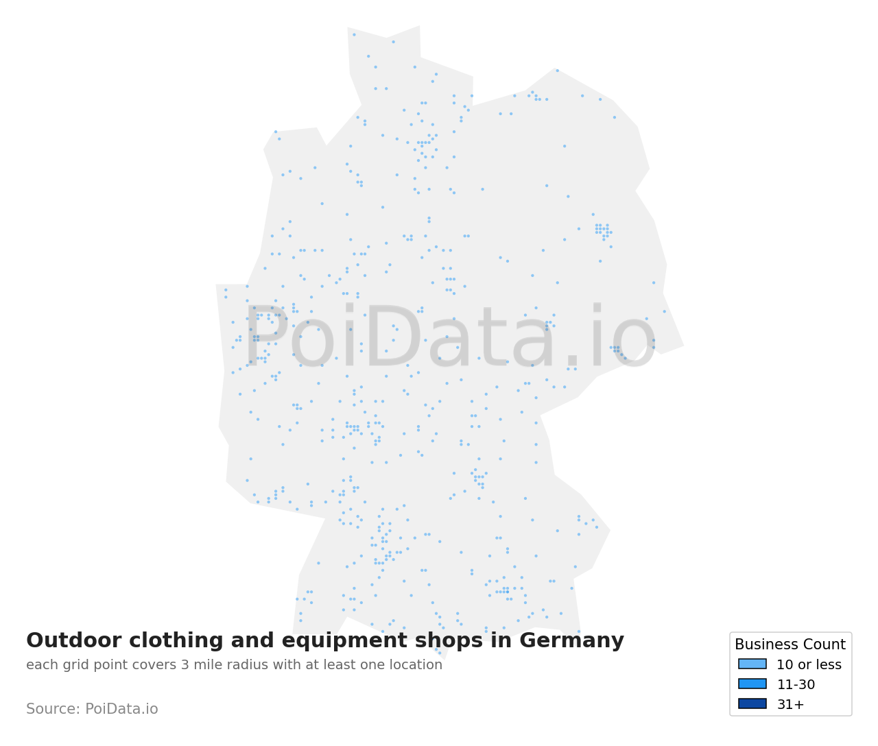 Outdoor clothing and equipment shop density map for Germany