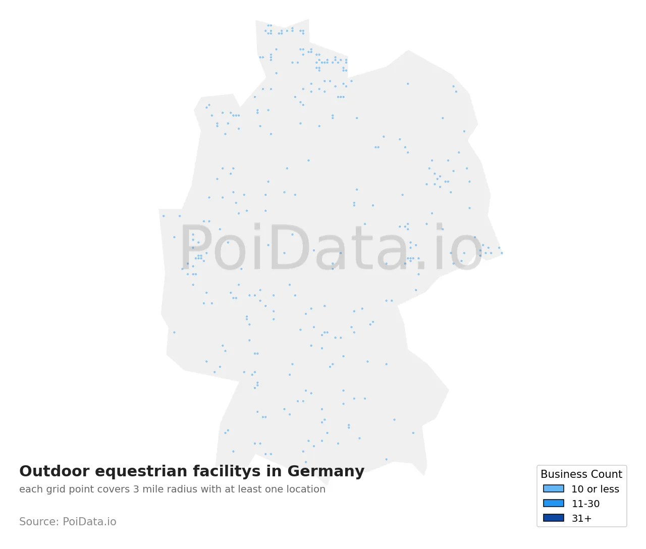 Outdoor equestrian facility density map for Germany
