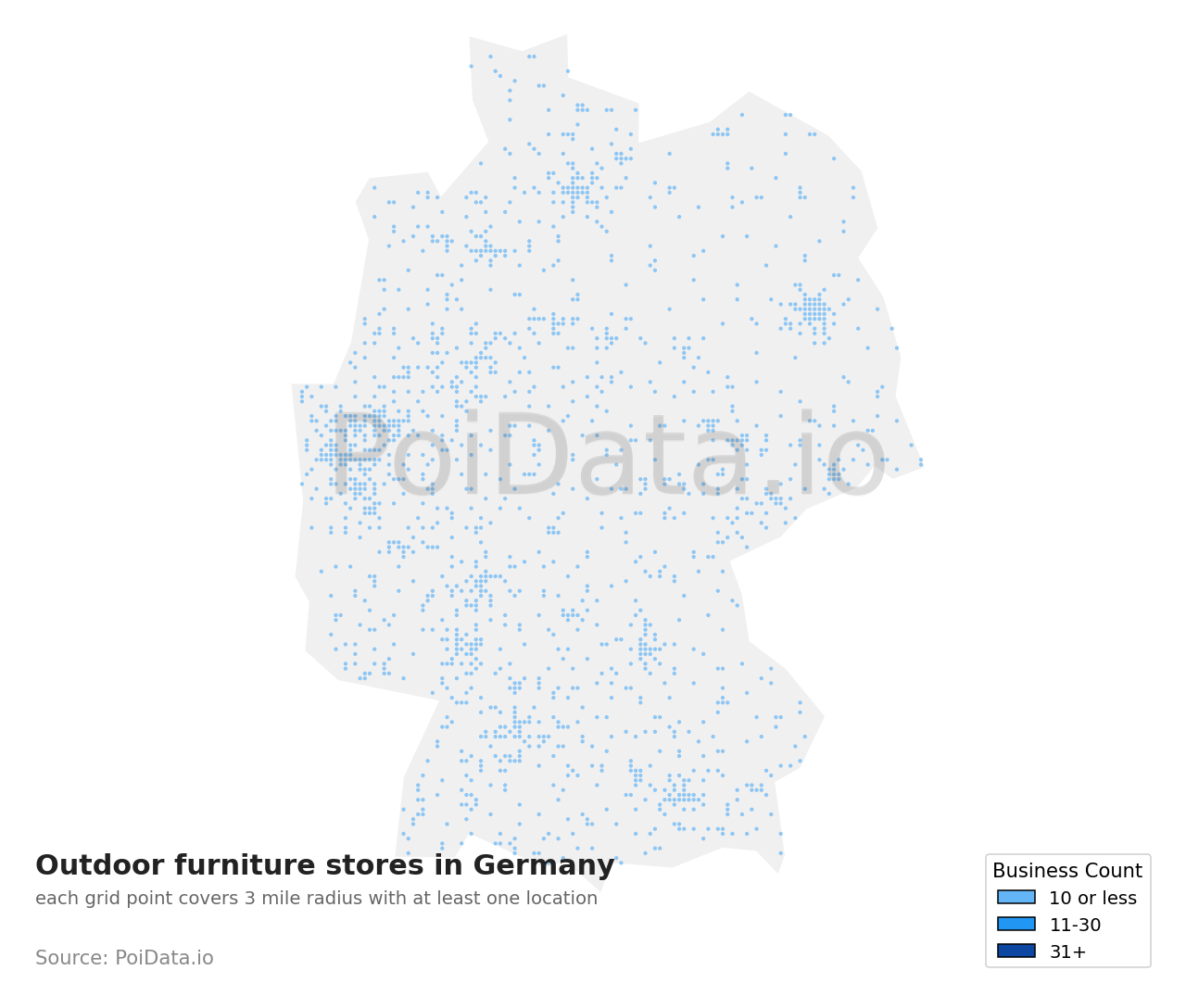Outdoor furniture store density map for Germany