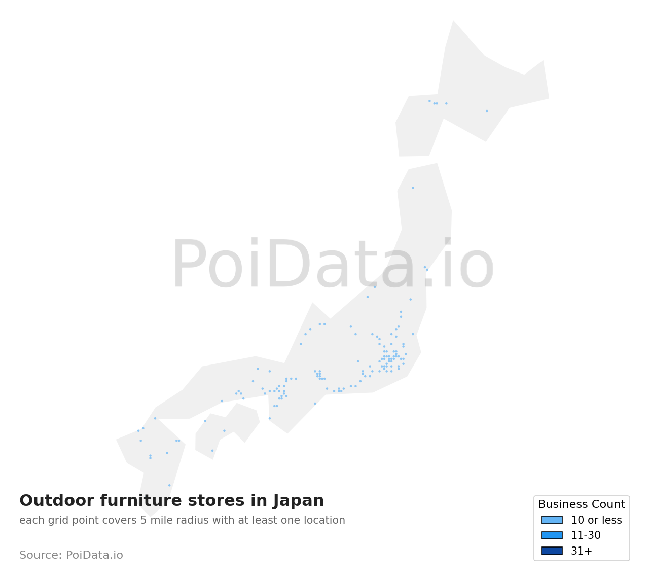 Outdoor furniture store density map for Osaka, Japan