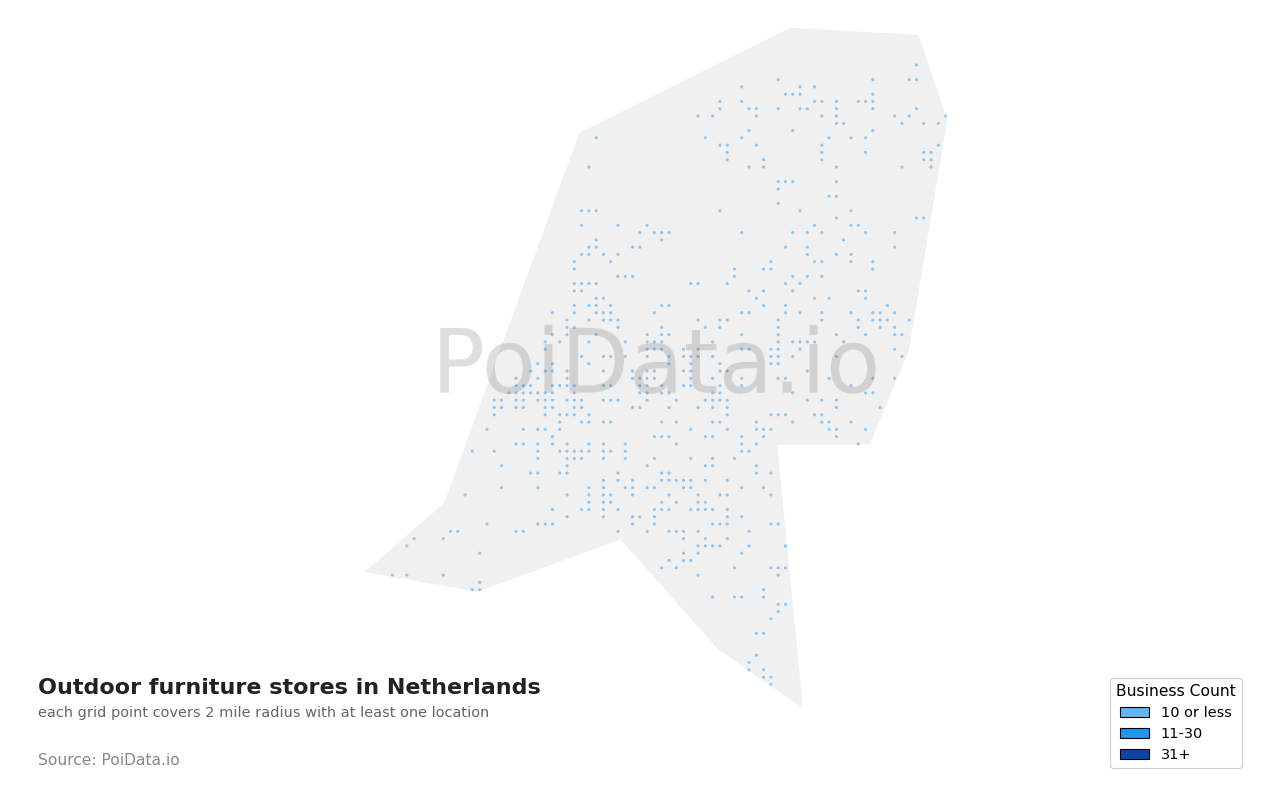 Outdoor furniture store density map for Netherlands