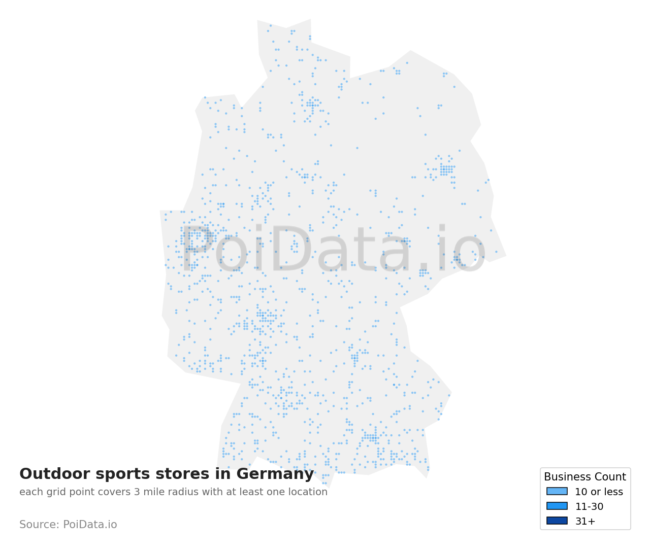 Outdoor sports store density map for Germany