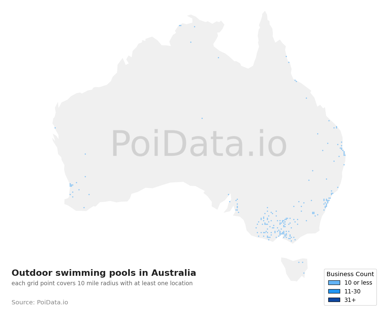 Outdoor swimming pool density map for Tasmania, Australia