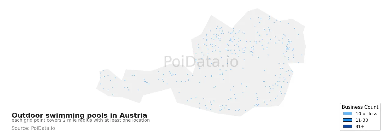 Outdoor swimming pool density map for Austria