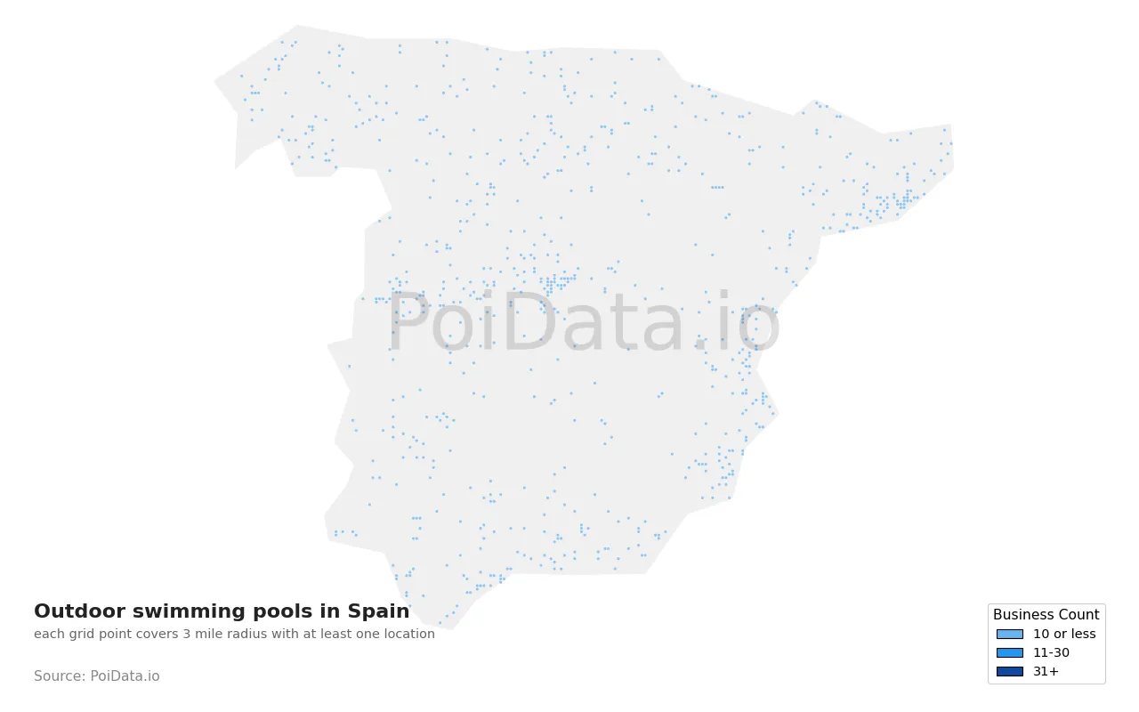 Outdoor swimming pool density map for Spain