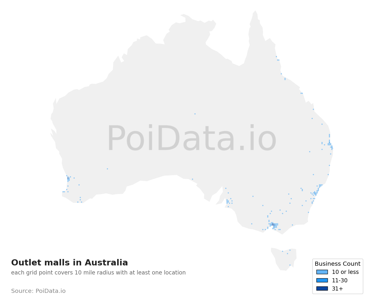Outlet mall density map for Australian Capital Territory, Australia