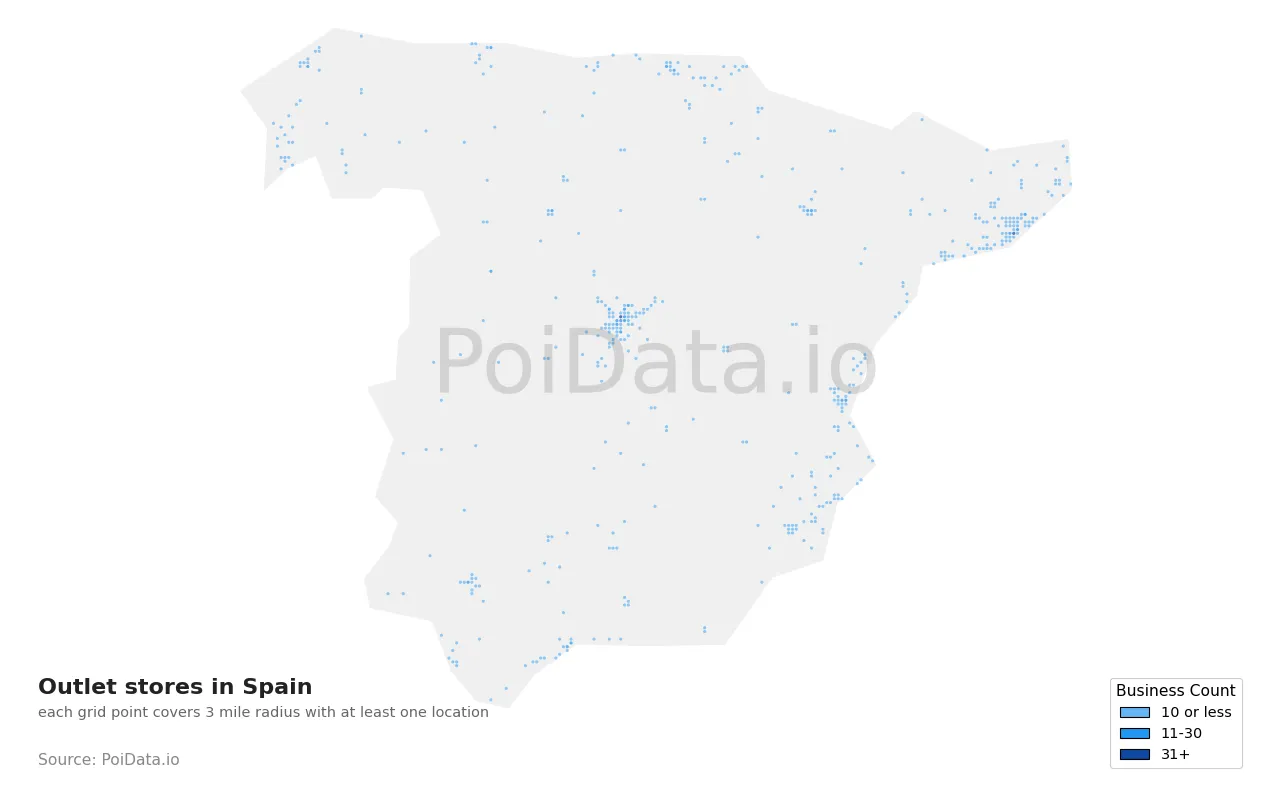 Outlet store density map for Spain