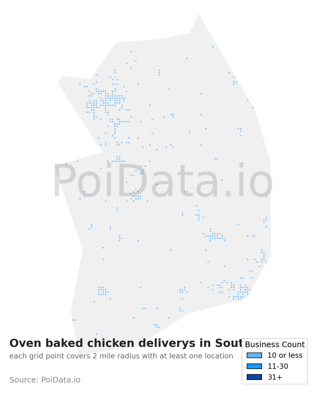 Oven baked chicken delivery density map for South Korea
