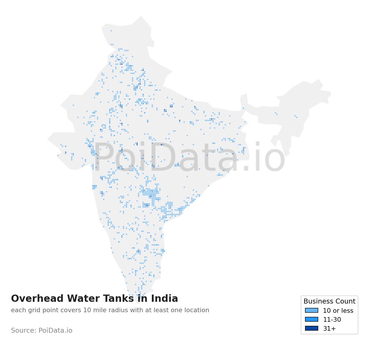 Overhead Water Tank density map for India