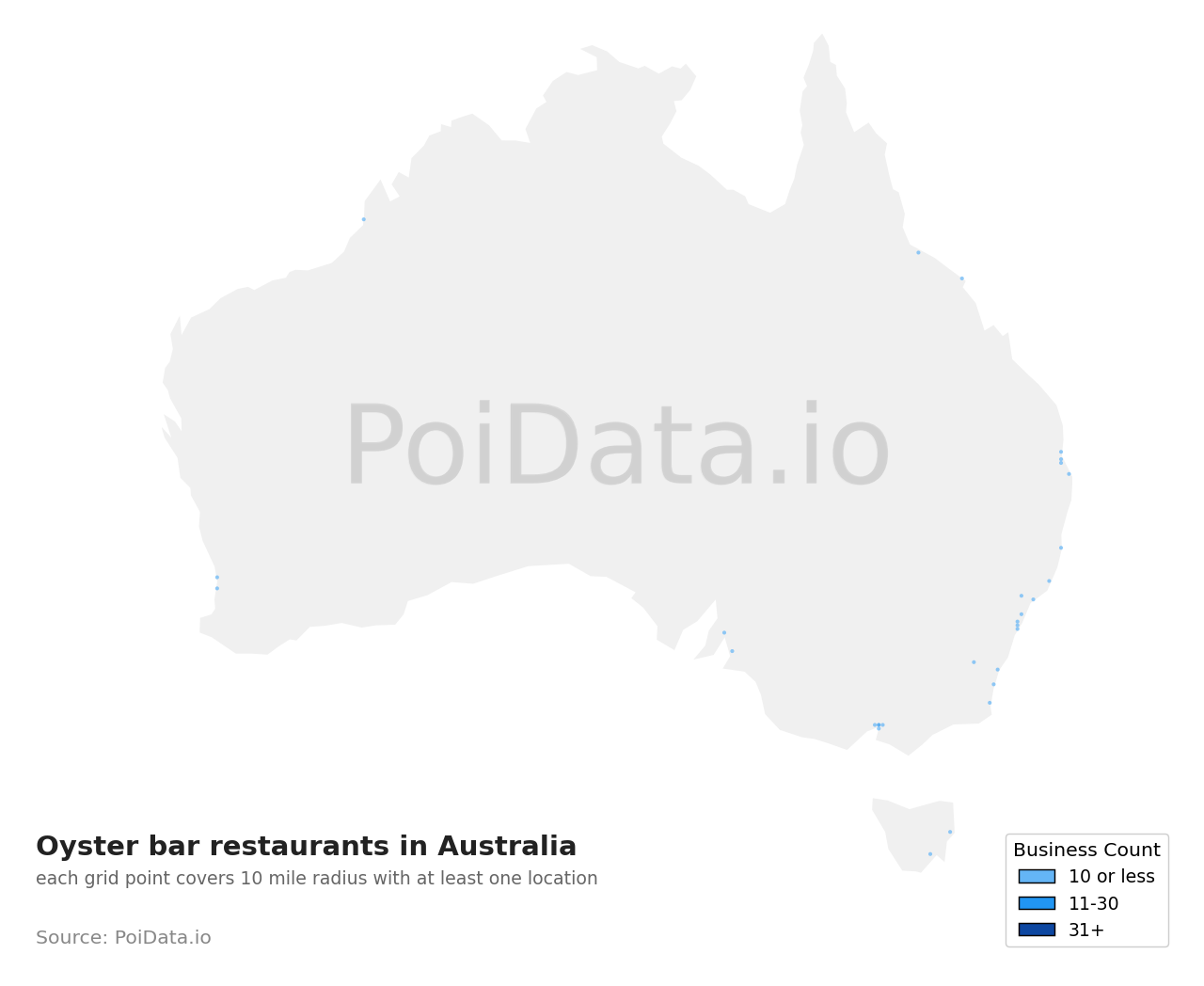 Oyster bar restaurant density map for Australia