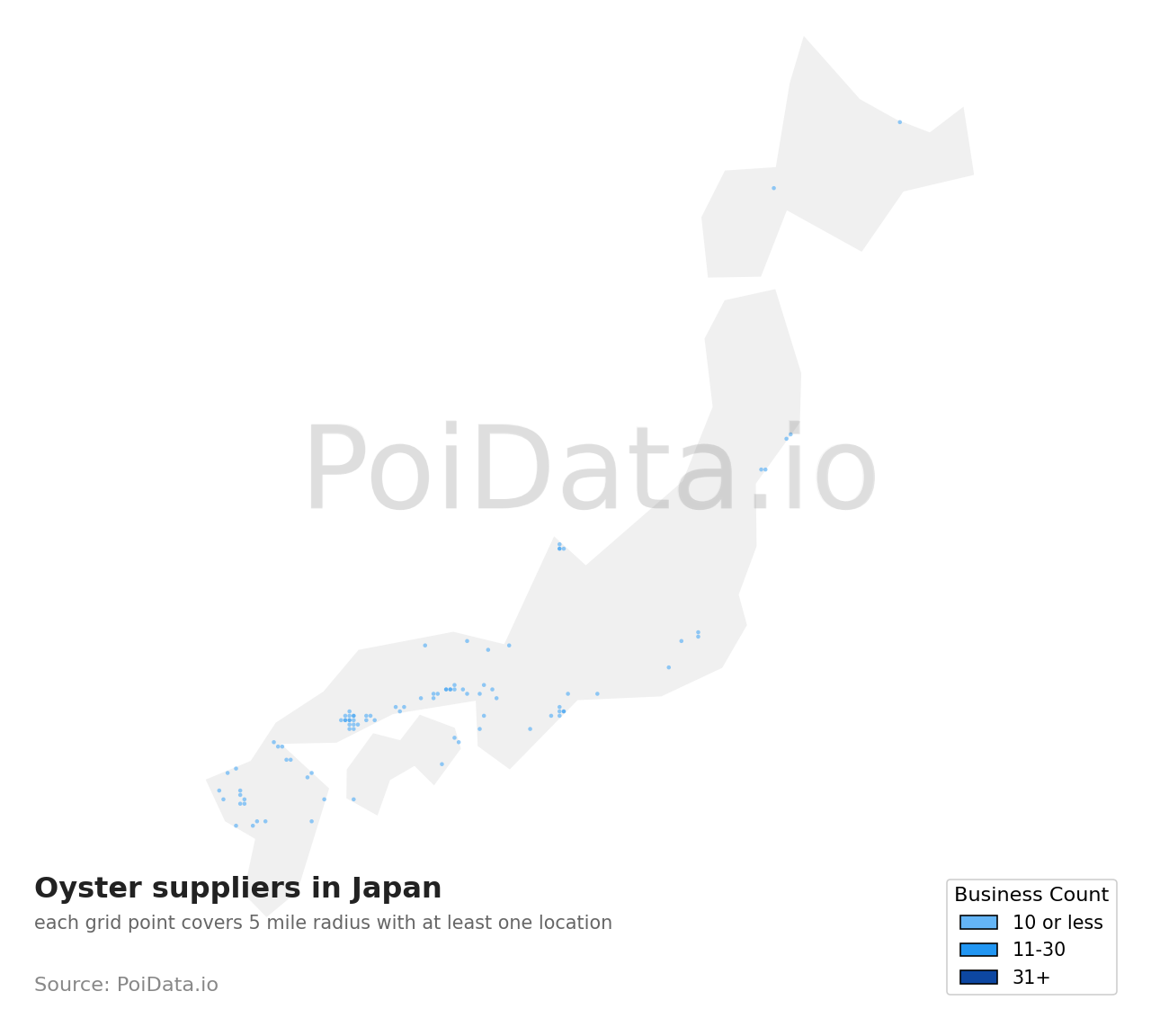 Oyster supplier density map for Japan