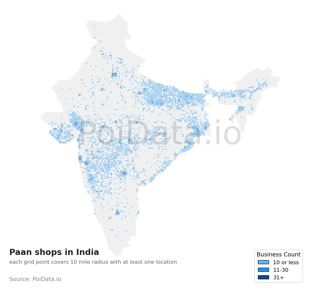 Paan shop density map for India