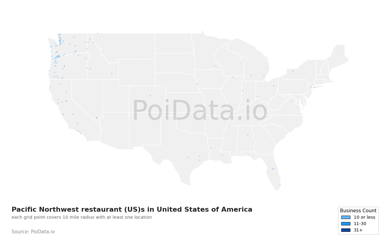 Pacific Northwest restaurant (US) density map for Washington, United States