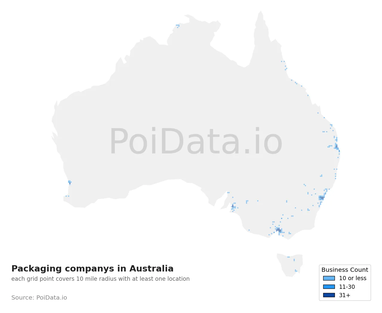 Packaging company density map for Australia