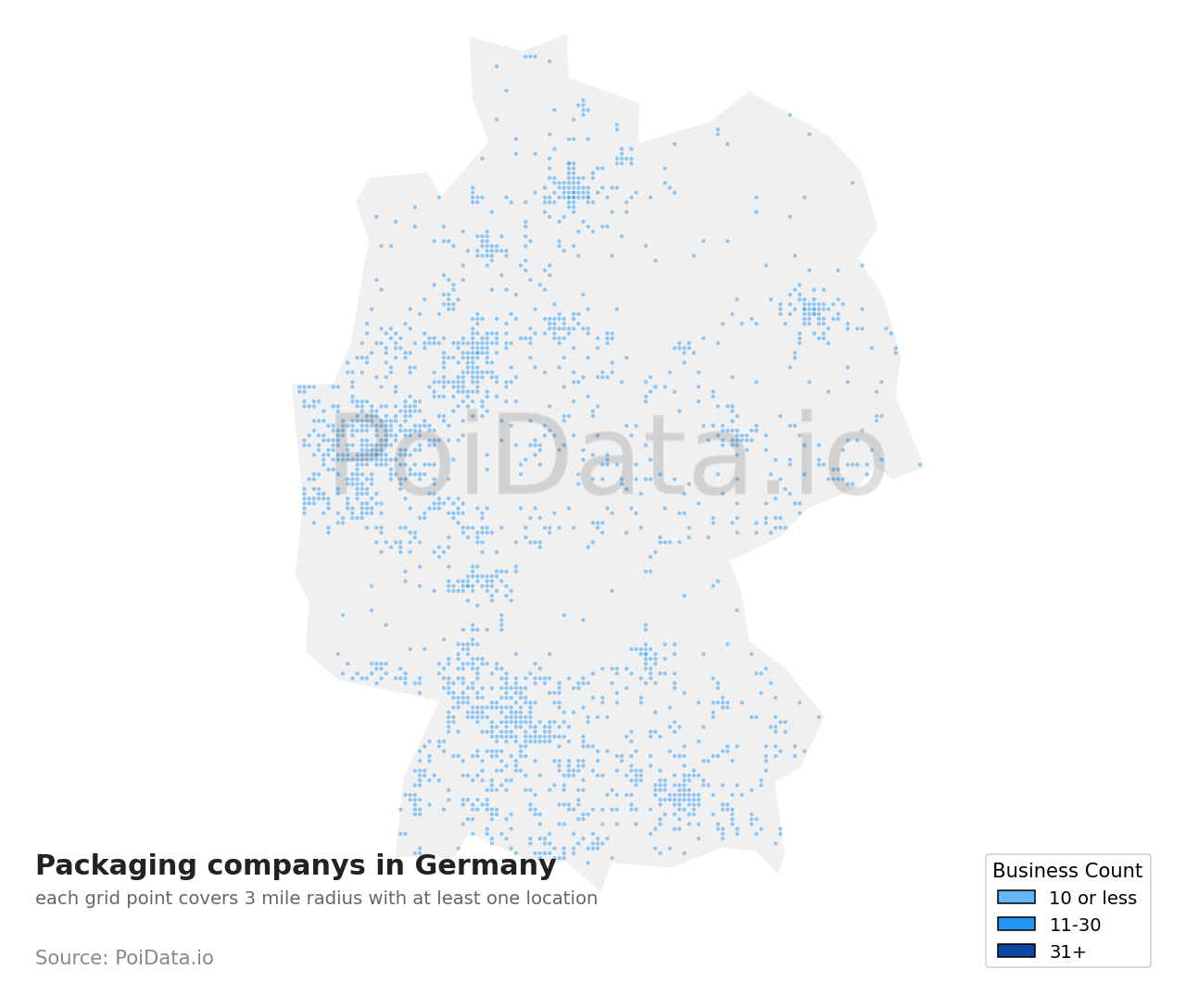 Packaging company density map for Germany