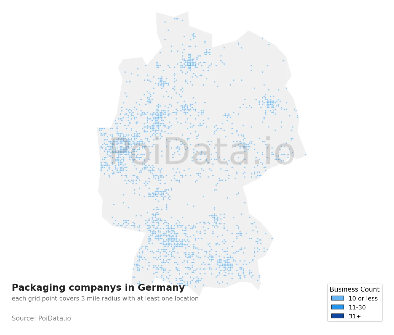 Packaging company density map for Germany