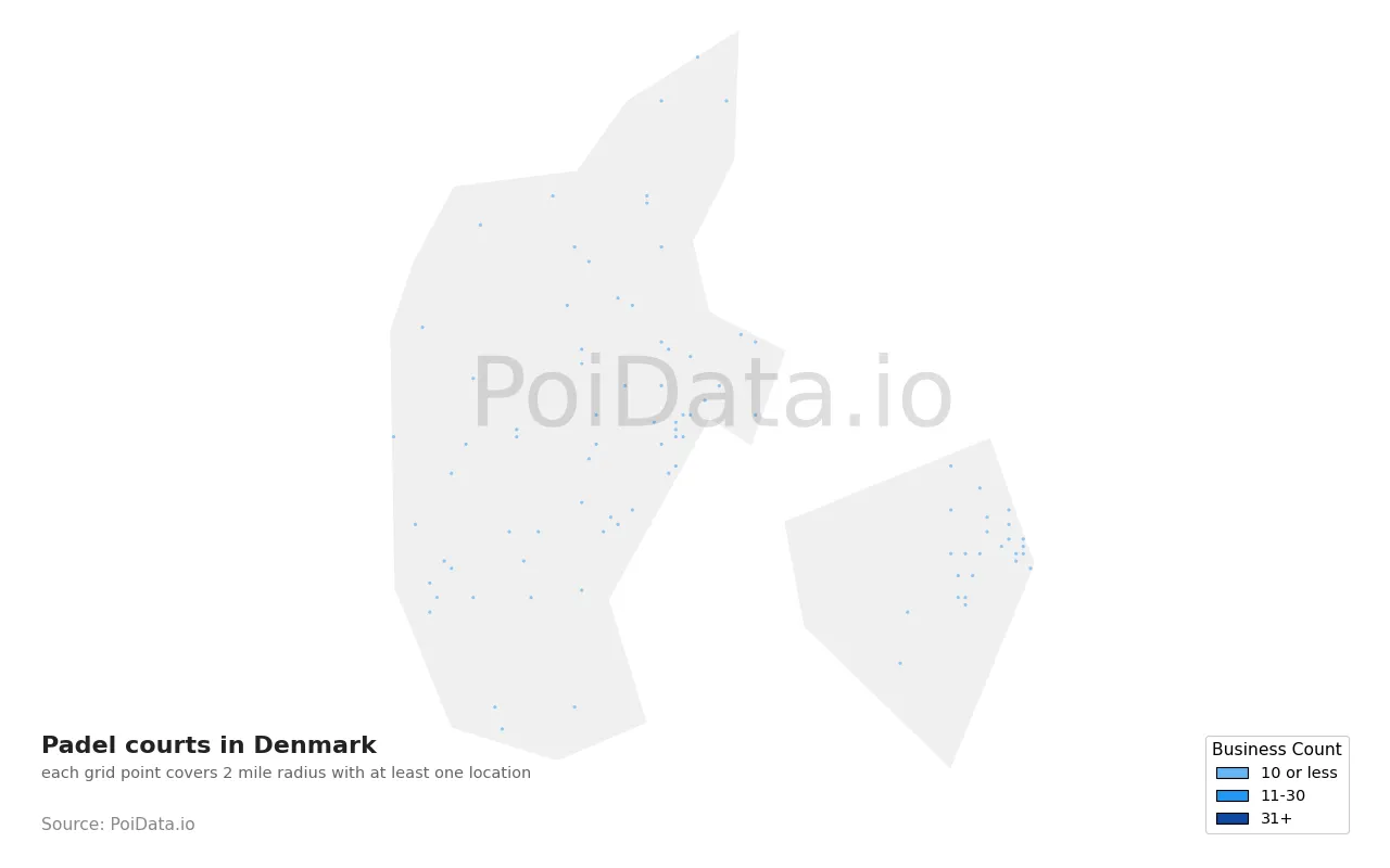 Padel court density map for Denmark