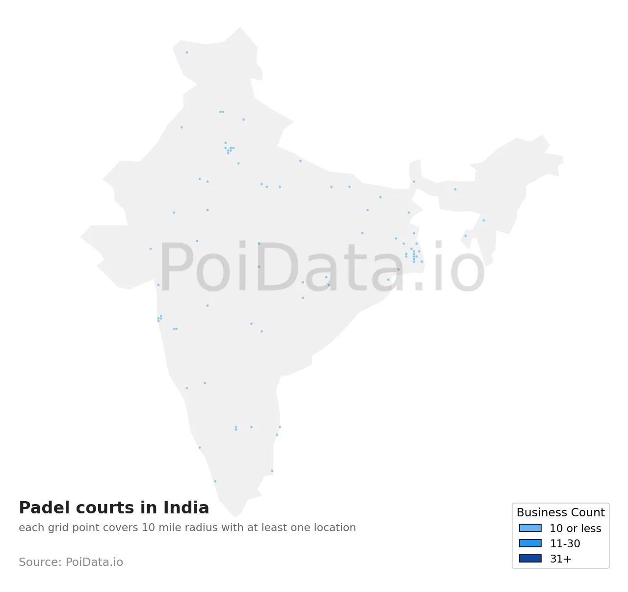 Padel court density map for India