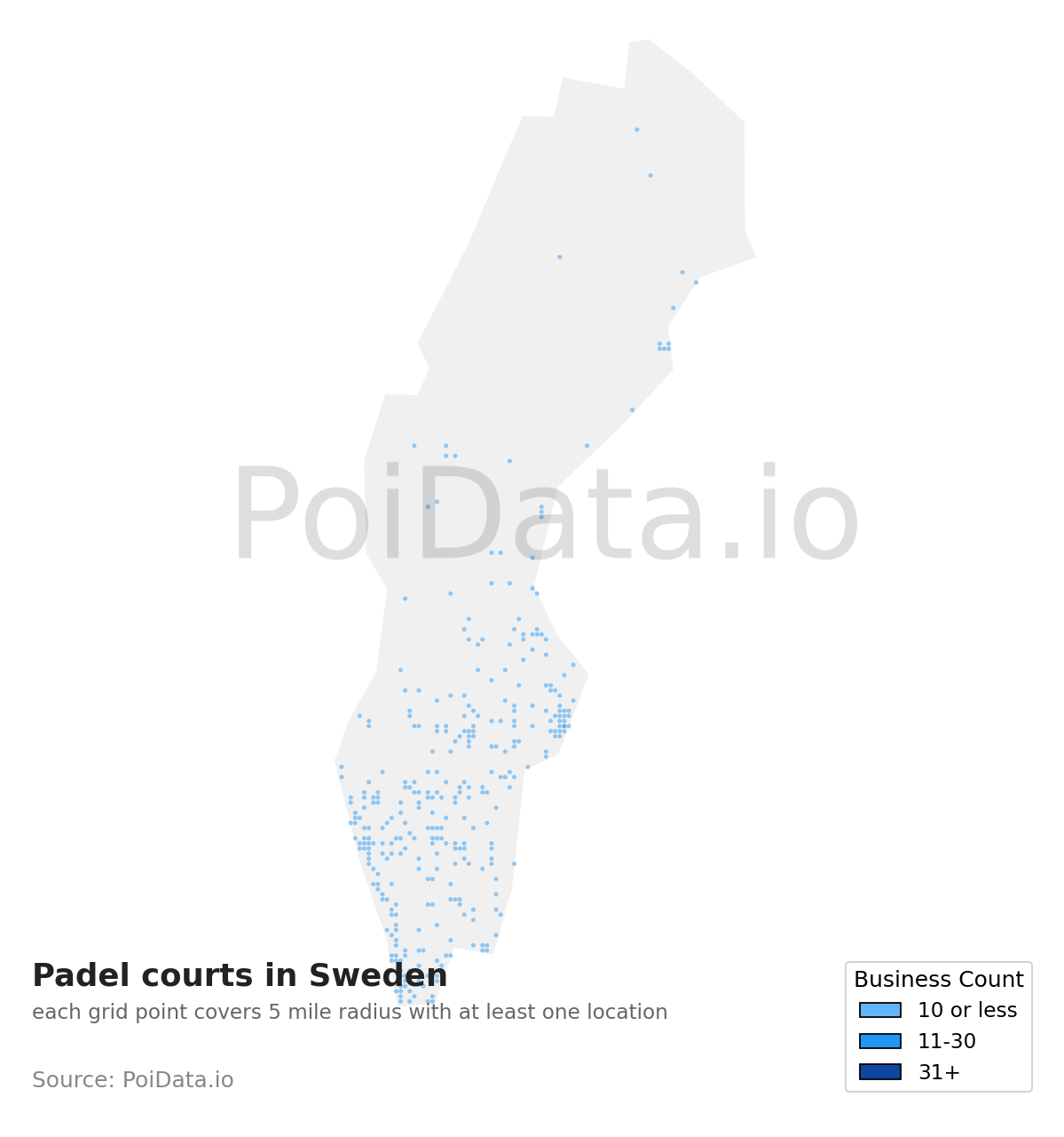 Padel court density map for Sweden