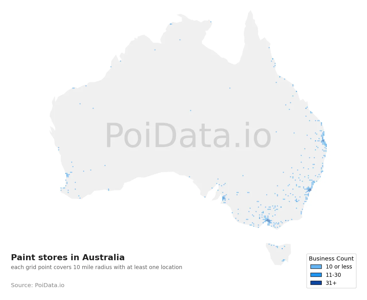 Paint store density map for Australia