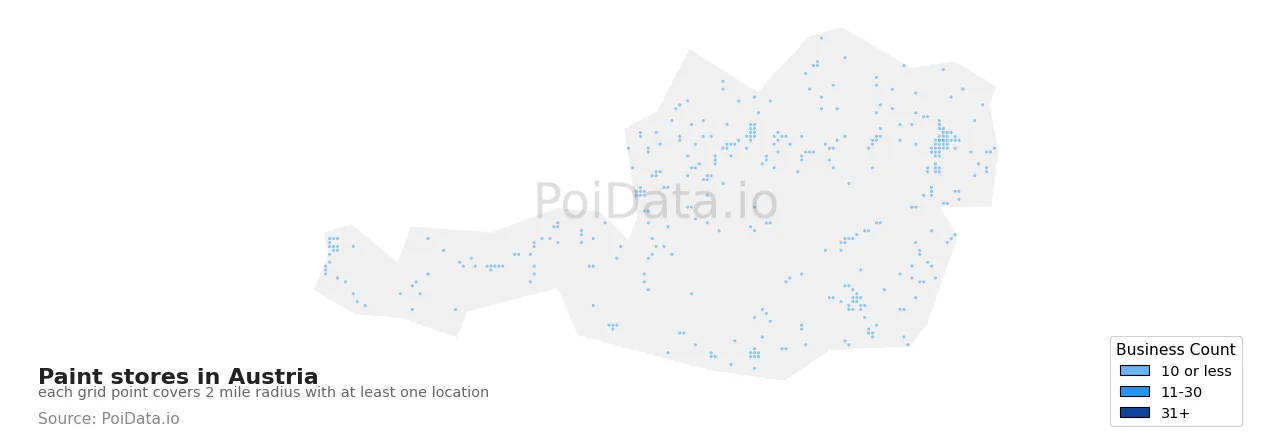 Paint store density map for Austria