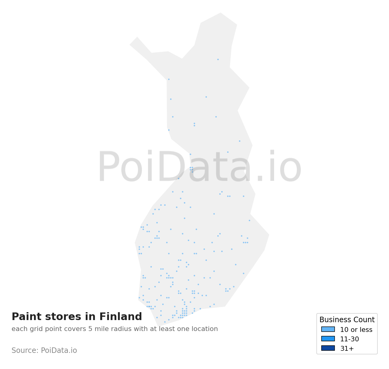 Paint store density map for Finland