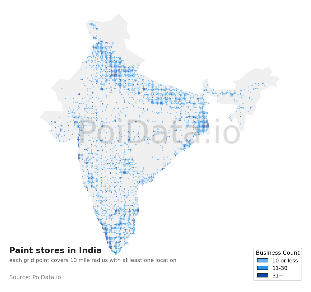 Paint store density map for India