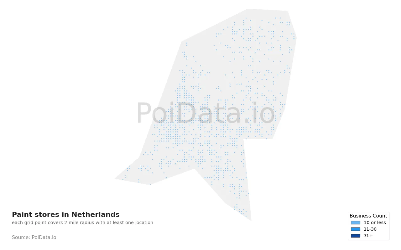 Paint store density map for Netherlands