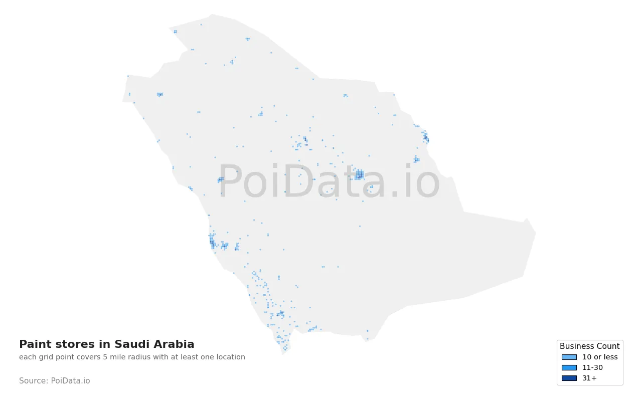 Paint store density map for Saudi Arabia