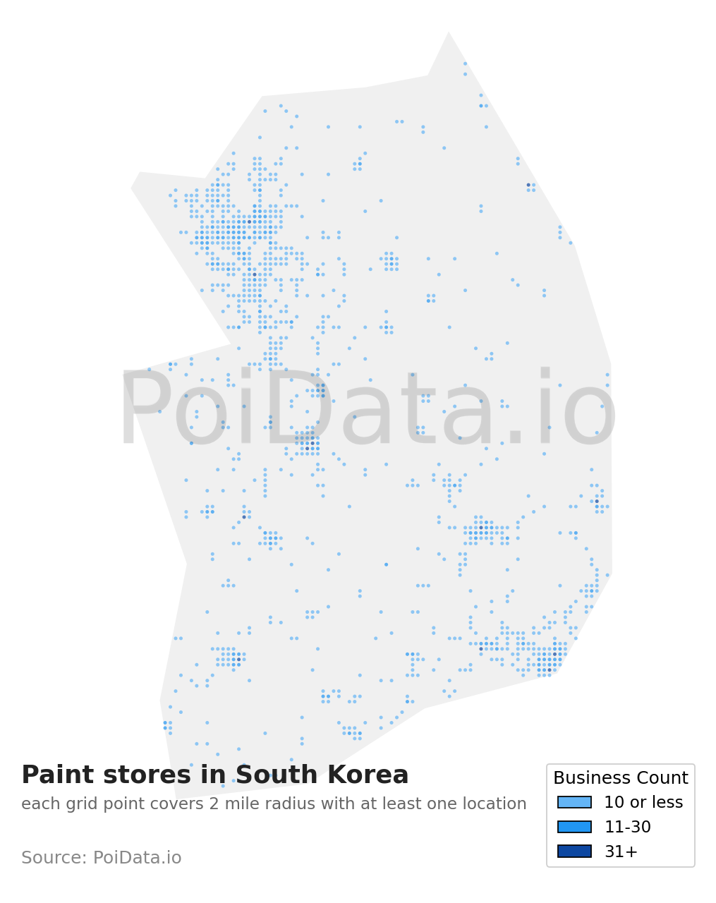 Paint store density map for South Korea