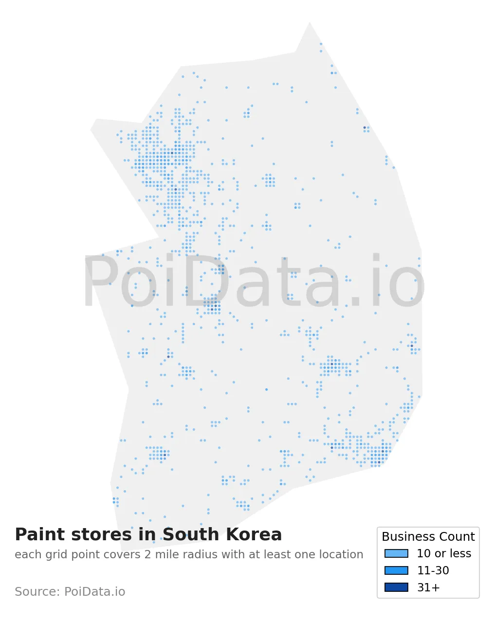 Paint store density map for South Korea