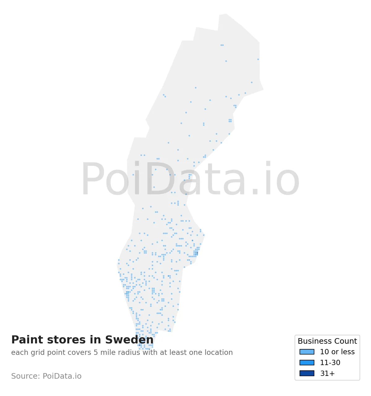Paint store density map for Sweden
