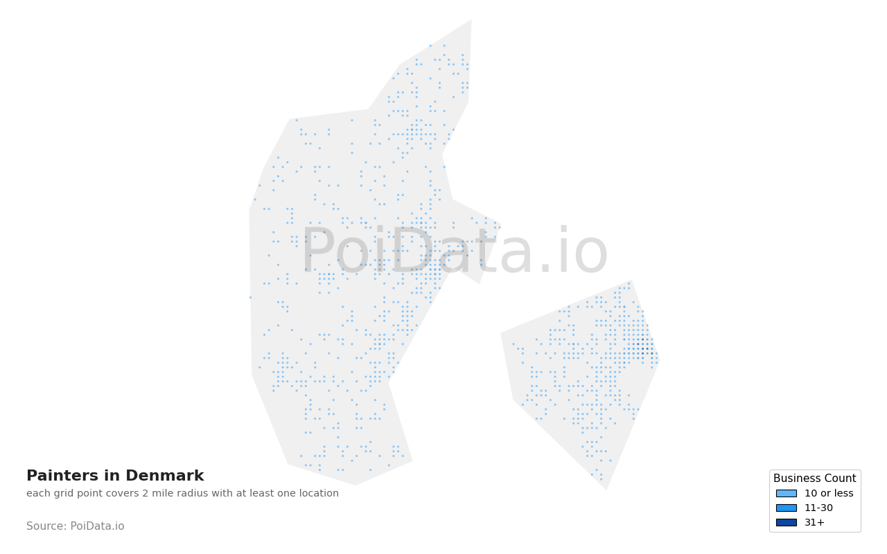 Painter density map for Denmark