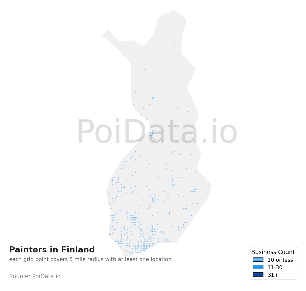 Painter density map for Finland