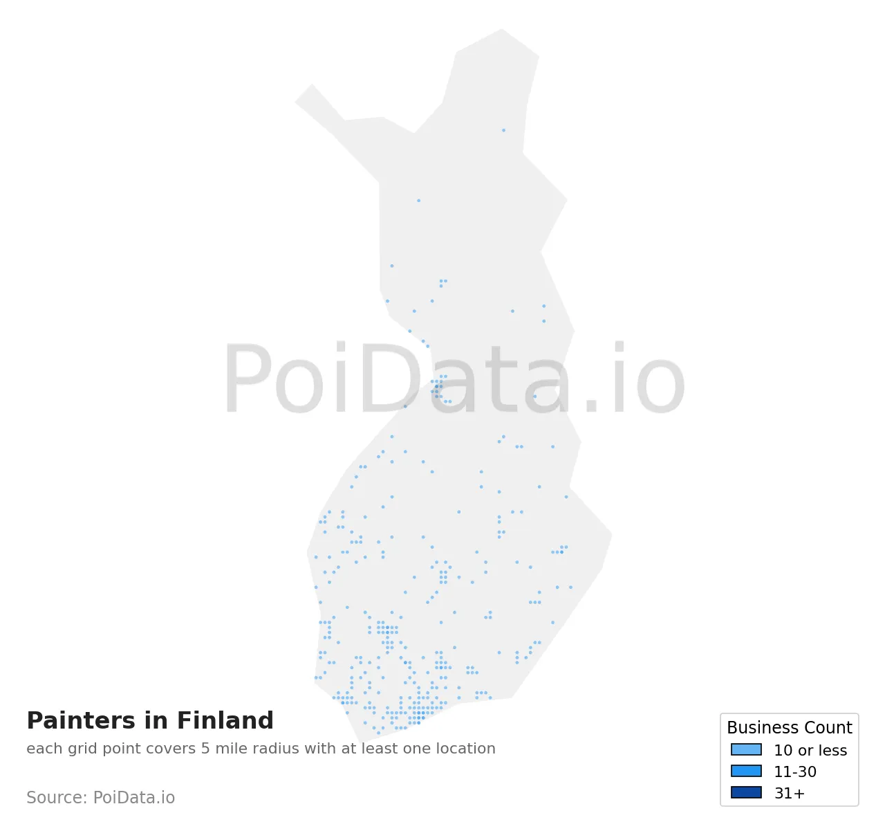 Painter density map for Finland
