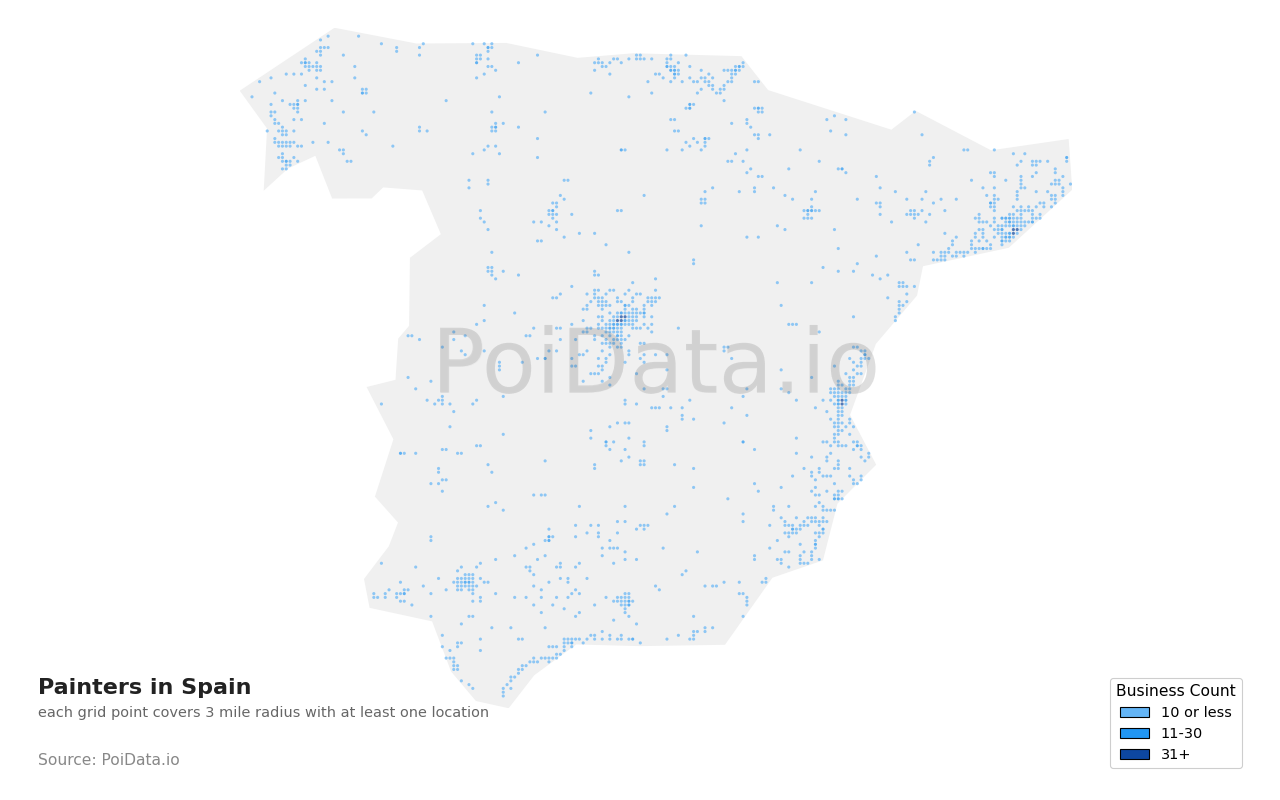 Painter density map for Spain