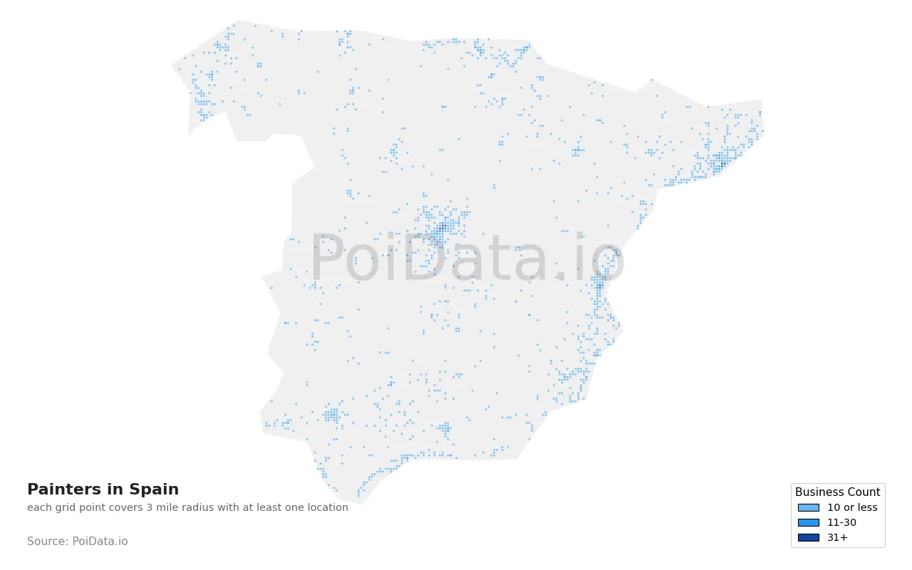 Painter density map for Spain