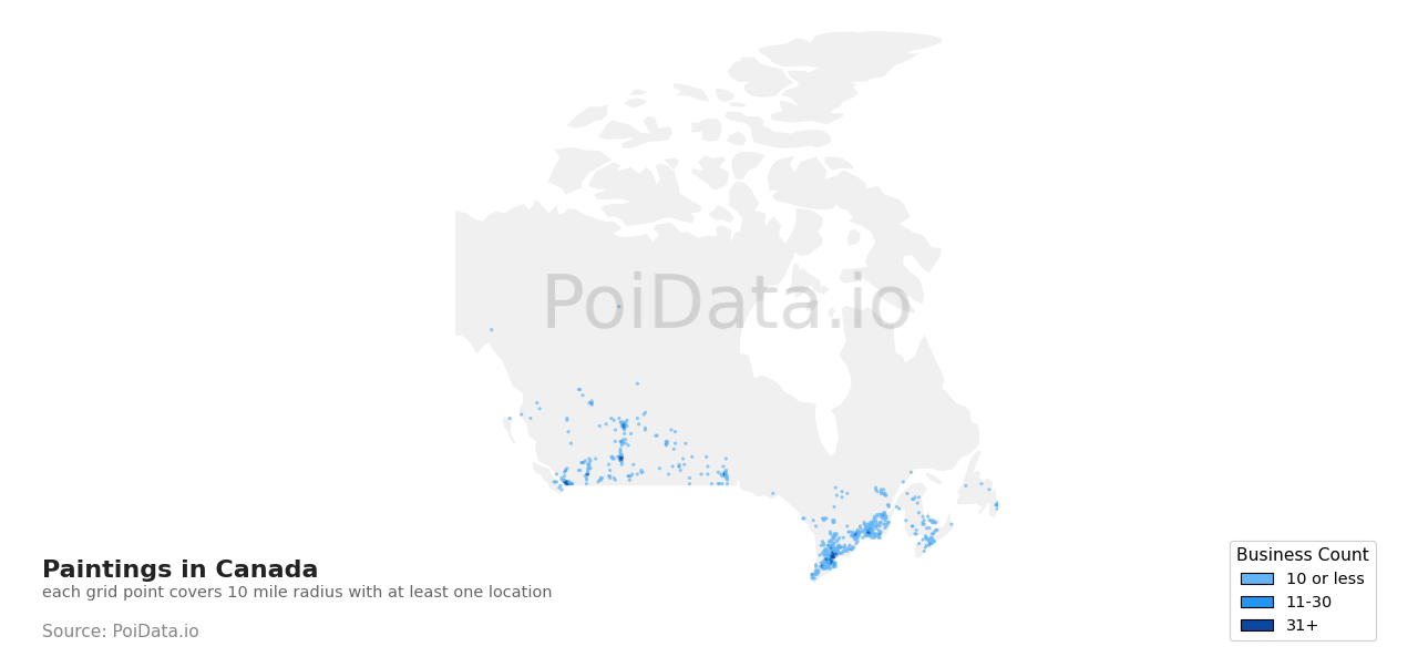 Painting density map for Manitoba, Canada