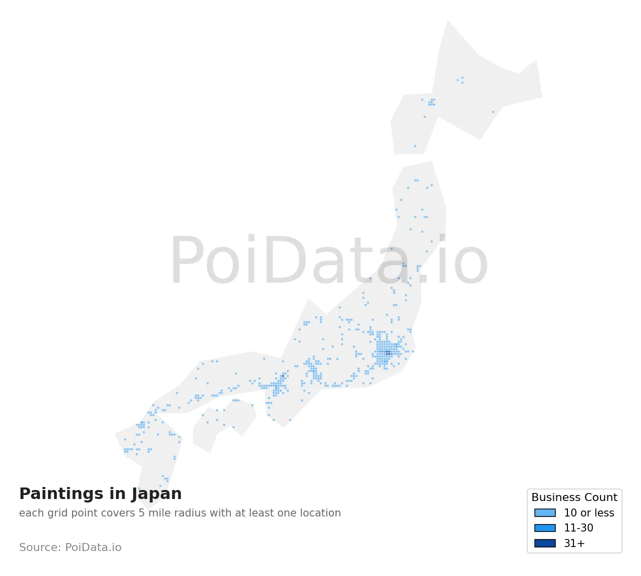 Painting density map for Japan