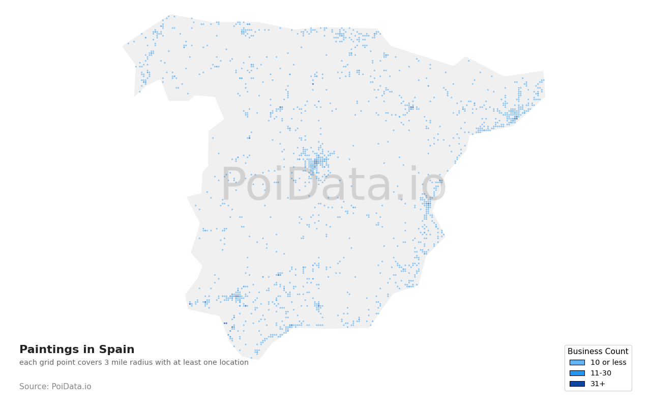 Painting density map for Spain