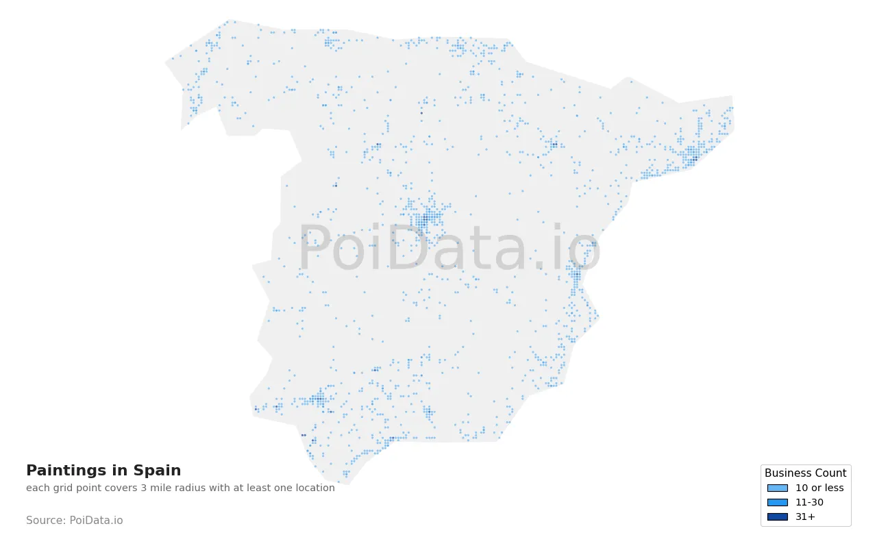 Painting density map for Spain