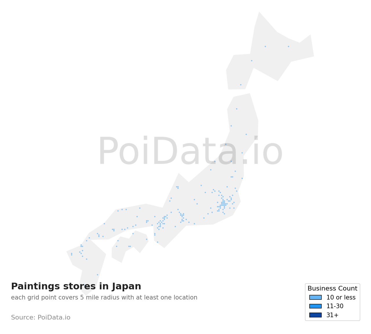Paintings store density map for Japan