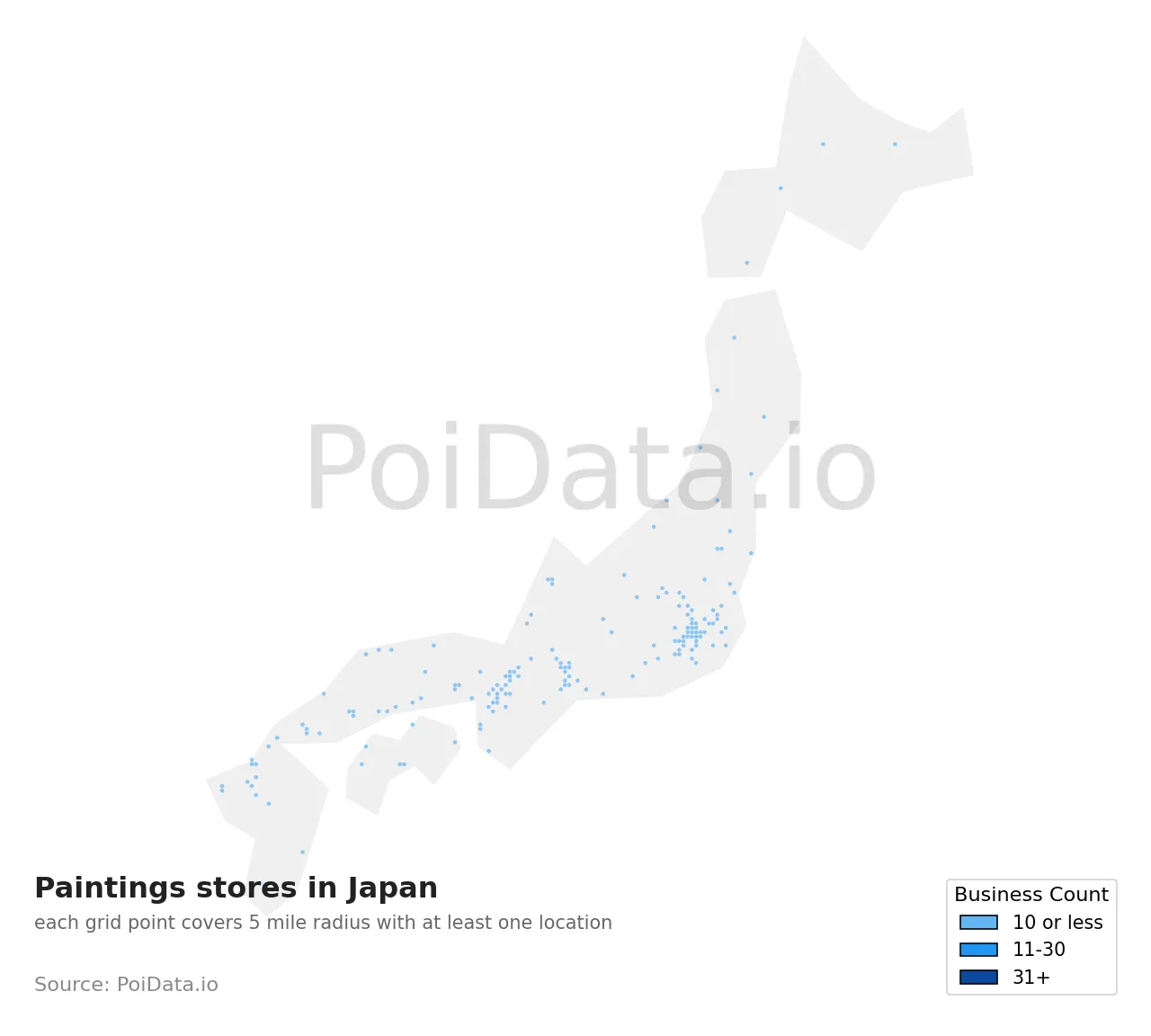 Paintings store density map for Japan
