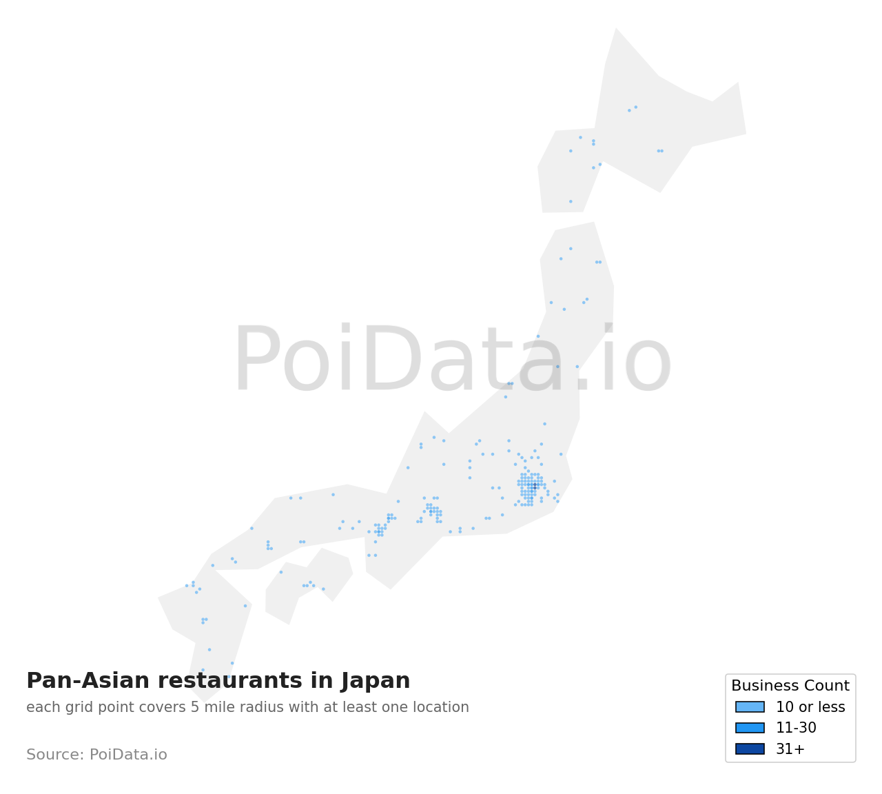 Pan-Asian restaurant density map for Japan