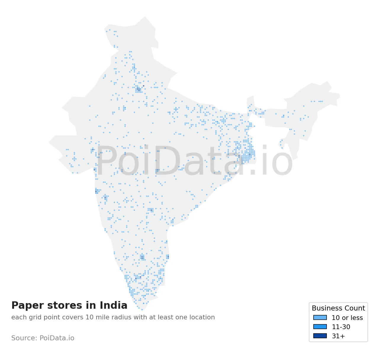 Paper store density map for India