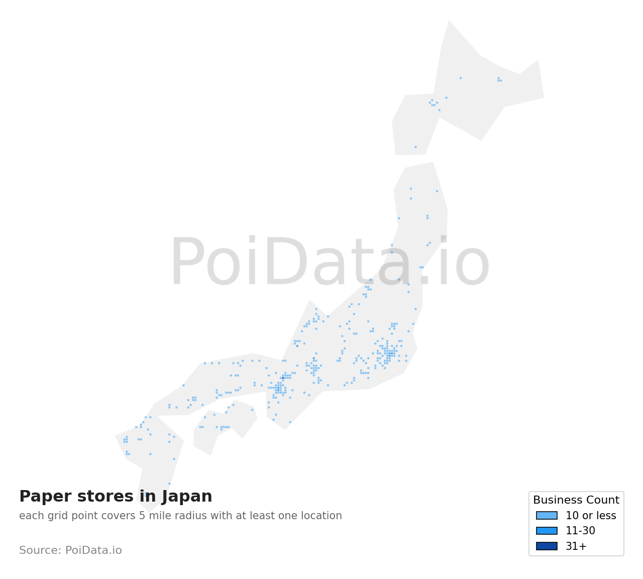 Paper store density map for Kyoto, Japan